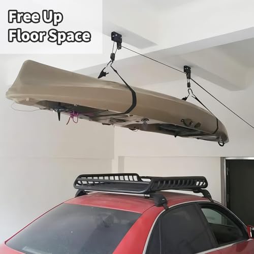 LINGVUM Kayak Hoist Lift Garage Storage with 125lb Capacity Overhead Pulley System for Kayak, Canoe, Bike, Ladder, Paddleboard, Black
