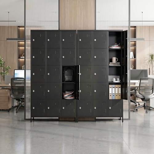 SUPEER Metal Lockers for Employees,15 Door Steel Storage Lockers for School Gym Office Garage, Lockable Metal Lockers for Personal Items,15.75" D x 35.43" W x 72" H,Assembly Required,Black