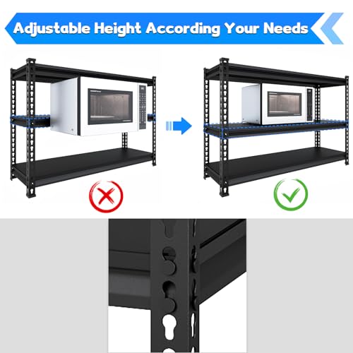 SDXYSTCE 48" W Garage Shelving Heavy Duty, 1500LBS Loads Adjustable Garage Storage Shelves, 3-Tier Metal Shelving Units and Storage Racks, Industrial Utility Shelf,48" Wx18 Dx39 H, Black