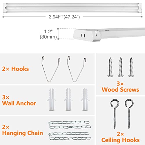 OOOLED 4FT Linkable LED Shop Light for Garages, 42W 4800LM 5000K Daylight Led Shop Lights, Ceiling Light with Pull Chain (ON/Off), Linear Worklight Fixture with Plug, 2 Pack