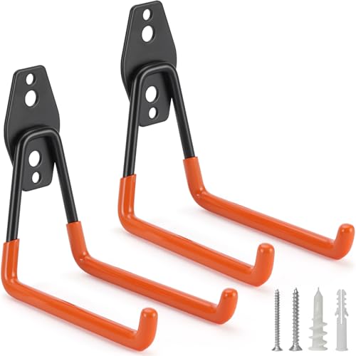 LUPYJI 2 Pack Garage Hooks Heavy Duty Storage Organizer Wall Mount Power and Garden Tool Hangers, for Hanging Ladders, Ropes, Hose, Bulk Items
