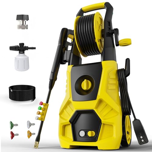 DECOKTOOL 5000PSI PowerWasher with 4 Quick Connect Nozzles, Foam Cannon for Car, Lane, Patio Cleaning, Hydro Jet Pressure Hose Water Wand for Gutter Patio Car Garden Window, Yellow