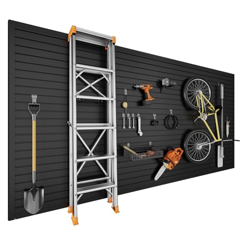 Ginchain 4 x 8 FT Slatwall Panel Garage Wall Organizer, Heavy Duty Slat Wall Paneling Sheets, Interlocking PVC Panels, Garage Slatwall for Tool Organization Mounted Storage Systems