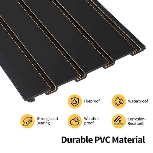 Slat Wall Panels 8x4 ft, Heavy-Duty PVC Garage Slatwall Panel with Trim & Screws, Interlocking Black Wall Panels, Garage Wall Organizer Slat Board PVC Wall Panel for Tools and Sports Equipment Storage