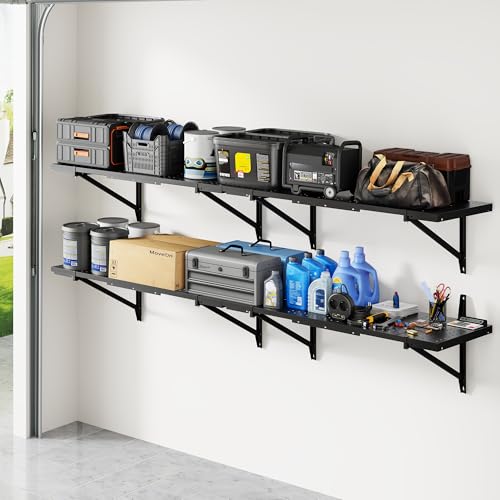 FLEXIMOUNTS 2-Pack 1x6ft Heavy Duty Garage Wall Shelving, Perforated Metal Garage Shelving Wall Mounted, 1400 lbs Capacity, Garage Organization System for Tools, Bins & Space Saving