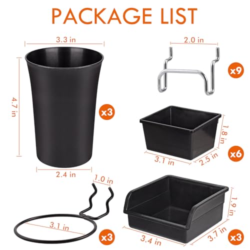 G.CORE 12 Pack Pegboard Bins PegBoard Cups with Hooks & Loops, Peg Board Hooks Assortment Organizer Accessory, Various Tools Storage Arrange Kit for Garage Craft Workshop Workbench