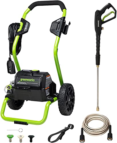 Greenworks 2000 PSI (1.1 GPM Max) Electric Power Washer (25°, 40°, Soap Nozzle) For Use On Decks, Fences, Concrete Patios, Sidewalks & More. Medium-Duty
