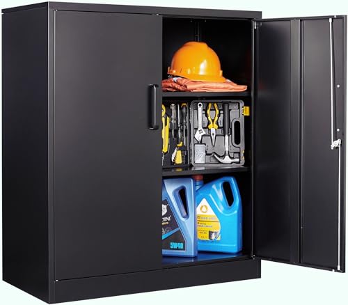 SISESOL 36 inch Metal Storage Cabinet with Doors and Shelves,Small Garage Storage Cabinet with Lock,Black Metal Cabinets with Locking Doors for Home,Office,Short Garage Cabinets