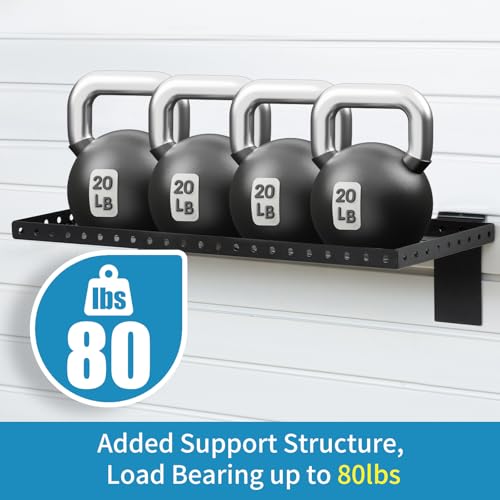 SINCHEEWAY Slatwall Shelves 24 Inch, Slatwall Accessories for Retail, Garage, Home Storage, Heavy Duty Slat Wall Hanging Shelf (2, Black)