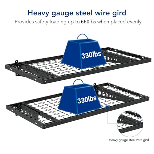 FLEXIMOUNTS 2 Pack 2x4ft Garage Storage 24x48 inch Heavy Duty Bike Wall Shelving Rack, 660lbs Total Weight Capacity, Black, Pro Series