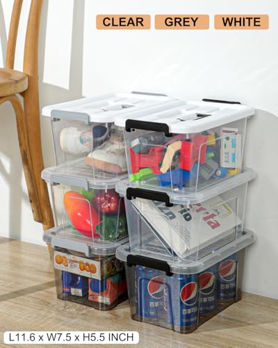 NUMIFUN Plastic Storage Bins with Lids 6 Pack Storage Organizer, 7 Quart Stackable Storage Bins with Buckle-Up Latches and Handle Storage totes easy for Home Office Pantry Organization, Clear Lids