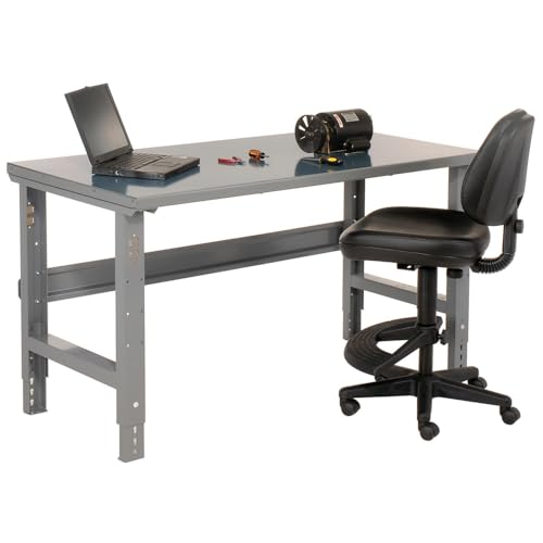 Global Industrial Adjustable Height Workbench C-Channel Leg, 48" W x 30" D, 1-3/4" Steel Top with Square Edge, 2000 Lbs. Capacity, Gray, Industrial Workbench
