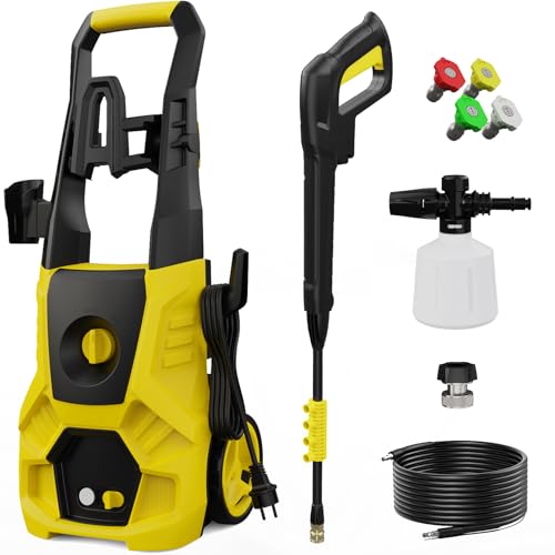 5000PSI PressureWasher PowerWashers 4 Quick Connect Nozzles and Foam Cannon for Cars Driveways Patios Fences