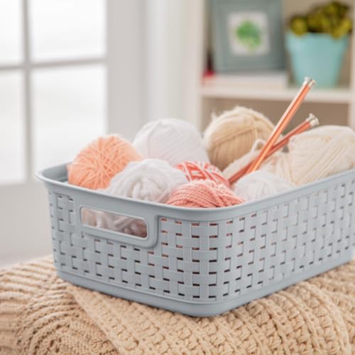 Sterilite Short Plastic Weave Storage Basket, Bin Organization for Countertops, Tabletops and Shelves for Crafts, Jewelry, Gray, 18-Pack