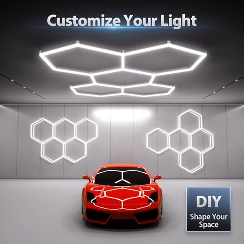 Litezone Hexagon Garage Lights: 168W 5 Grids LED Garage Lights - Easy Install 6500K Super Bright Honeycomb Light for Workshop Warehouse Car Detailing Shop Exhibition Hall Gym