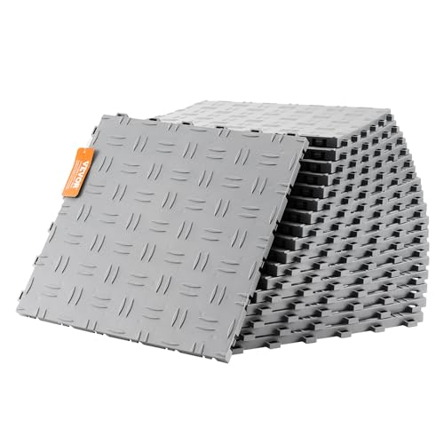 VEVOR Garage Floor Tiles 12 x 12 x 0.53 inch, Interlocking Design Ease of Installation Double-Sided Texture Non-Slip Sturdiness, for Garages, Basements, Repair Shops, Silver, 50 Pack