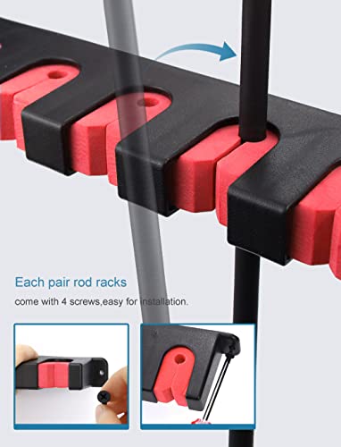 Ducurt Horizontal Fishing Rod Rack Holders Wall-mounted Fish Pole Holder for Garage & Boat 6-Rod Storage Racks -1 Pair Rod Holder Rod Holder (1 Pair Horizontal Red)