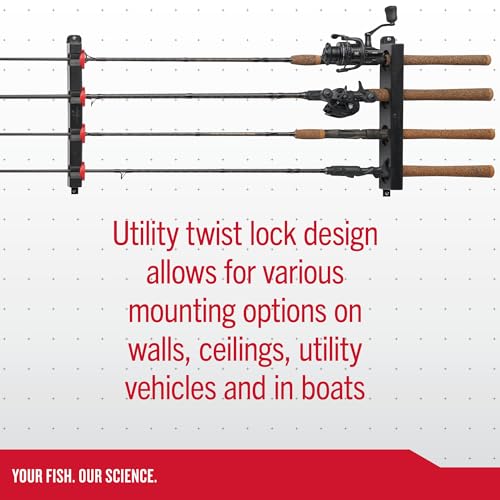 Berkley Twist Lock Fishing Rod Rack, Stores 4 Rods, Black, Soft Foam Grip Pads Protect Rod Finishes, Durable Construction, Easy to Mount with Common Tools