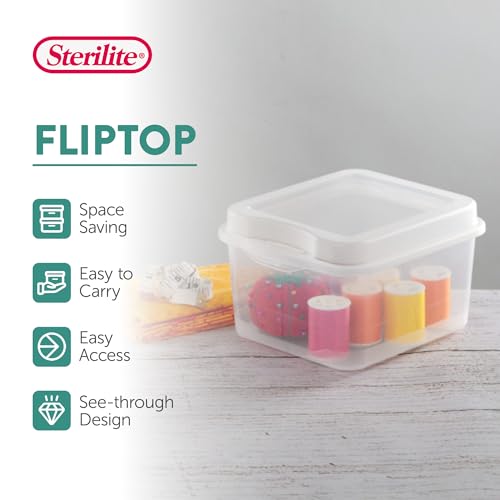 Sterilite 12-Pack FlipTop Stackable Square Small Storage Bin with Hinging Lid, Clear