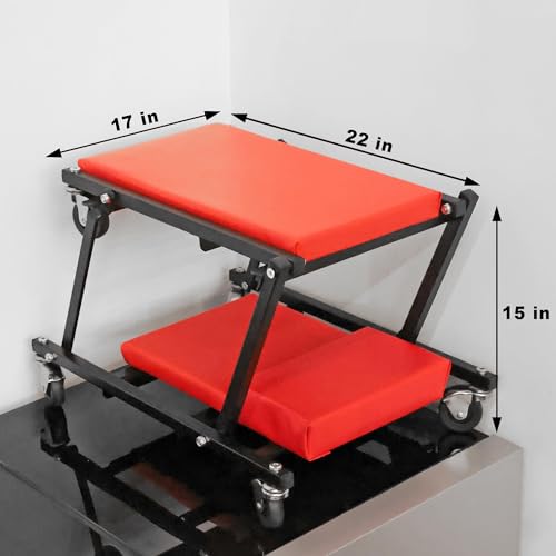 BIG RED ATR6505R-2 Torin Z-Creeper Seat: 36" Foldable Creeper, 2-in-1 Garage Shop Creeper for Auto Repair with 6pc Wheels, 300 lbs Capacity - Red