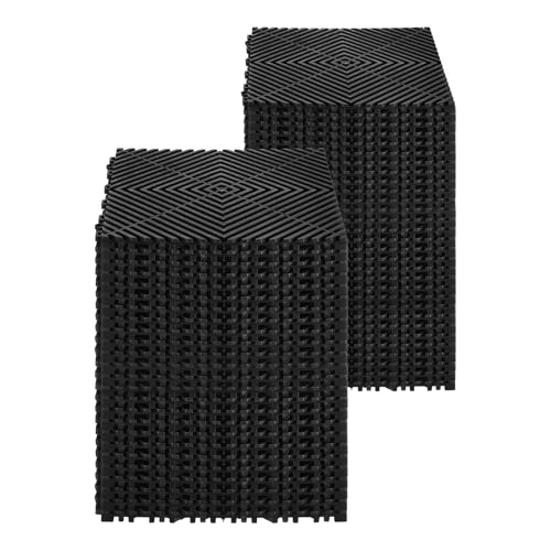 VEVOR Interlocking Drainage Mat, 12” x 12” Modular Interlocking Cushion, 55 Pcs Splicing Drainage Mats, Non-Slip PP Drainage Floor Tile and Shower Mat, for Garage, Garden, Kitchen & Outdoor, Black