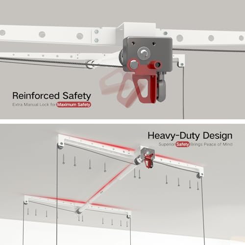KOKORACKER Overhead Garage Storage Rack, Adjustable Heavy-duty 4x4 Ft Ceiling Storage Racks with Safety Lock, Ideal for Garage Storage Lifting Organization System, 250lbs Capacity, White