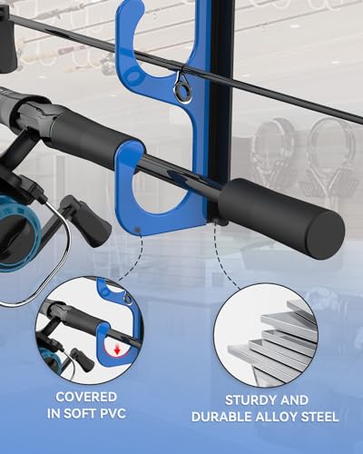 WellMall Fishing Rod Pole Holders - 5 Fishing Rod Pole Holder Storage for Wall & Garage Ceiling Mount, Great Fishing Rod Rack Fits Most Fishing Rods