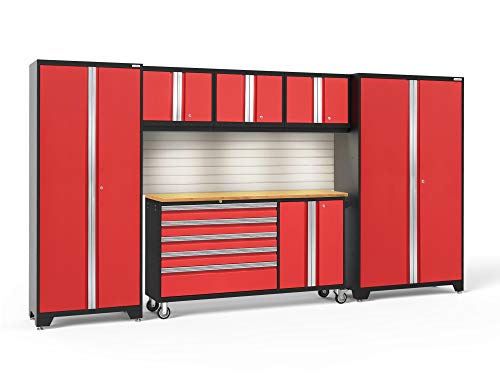 NewAge Products Bold Series Red 6 Piece Cabinet Set, Red with Bamboo Worktop, 56267
