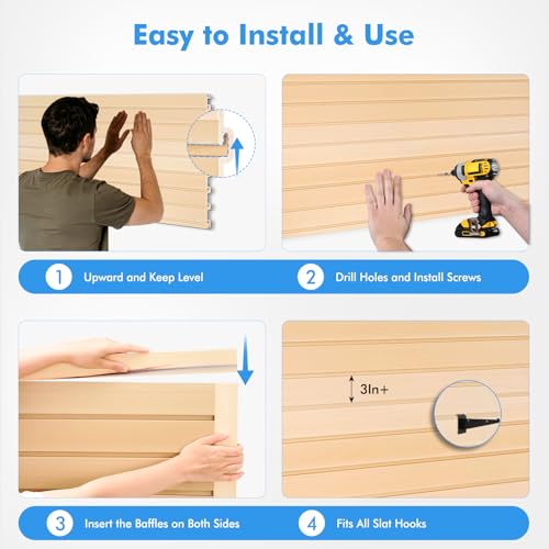 [8x4 Ft²] PVC Slat Wall Paneling, Adjustable Slatwall Panels with Coupling Structure, Slatted Wall Panel System with Customizable Storage Options, DIY Cutting & Easy-to-Install Slatwall Board Shelves