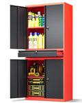 LISSIMO Metal Garage Storage Cabinet with Locking Doors and Drawer, 71" Steel Tool Storage Cabinet with Adjustable Shelves for Garage,Office,Warehouse (Red Black)