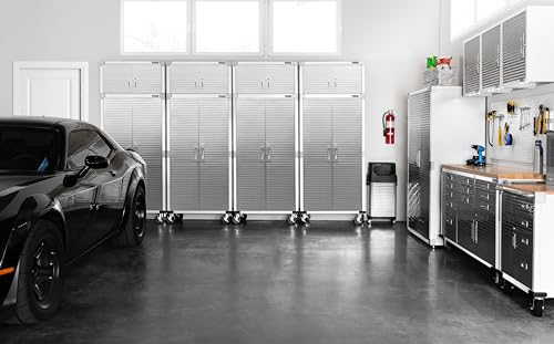 Seville Classics UltraHD 2-Piece Heavy Duty Mega Solid Steel Metal 2-Door Lockable Stacker Wall Storage, Cabinet Set Organizer for Garage, Office, Classroom, White, 36" W x 18" D x 90.5" H