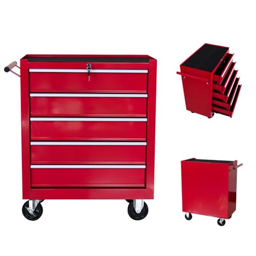 Torin 5 Drawer Tool Chest on Wheels, Rolling Garage Tool Storage Cabinet Workshop Organizer with Locking System for Garage, Warehouse, Workshop, Repair Shop