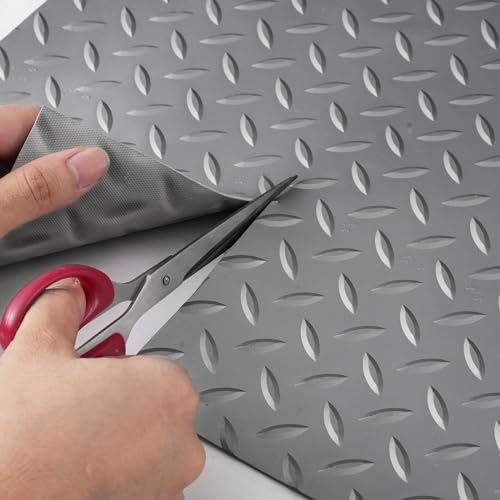 VEVOR Garage Floor Mat, 19 x 4.9 FT PVC Garage Flooring Roll, Non-Slip Diamond Texture, 93.65 sq.ft Covering Space, Garage Mats for Under Cars, for Gyms Boats Car Trailer, Gray