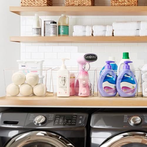 Vtopmart 4 Pack Extra Large Clear Plastic Storage Bins,11x11 Cube Acrylic Organizer Square Containers with Handle for Pantry,Closet,LaundryRoom,Kitchen,Bathroom,UnderSink Organization