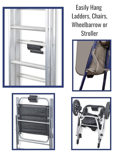 Ladder Hook - Black Heavy Duty Ladder Brackets for Garage Wall - Utility Hook for Wall Mount Ladder Storage, Folding Chair - Tool Holder to Organize Garage and Shed