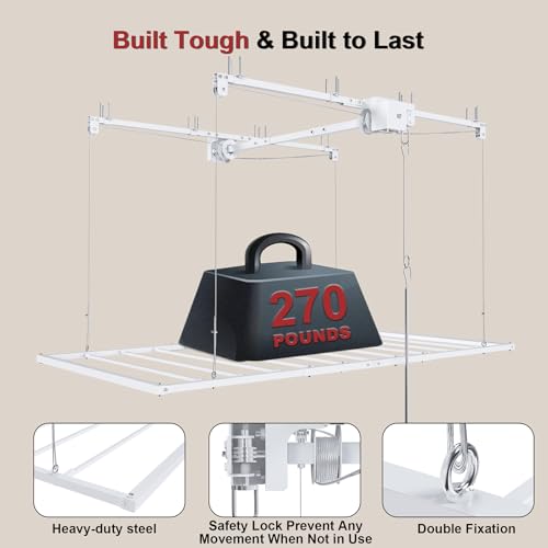 S.Walt Hanging Garage Ceiling Storage Racks, Adjustable Overhead Garage Storage Lift, Mounted 36 ft Heavy-Duty Steel Platform for High Ceilings 1012 ft, Supports 350 lbs for Everyday Use