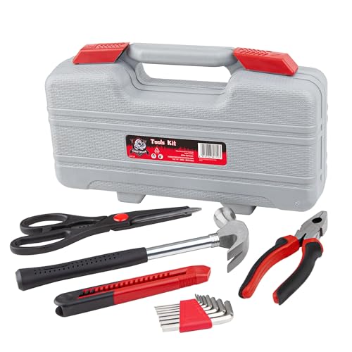 CARTMAN 39-Piece Home Tool Set Kit, Essential Household Hand Tools with Plastic Storage Case Red