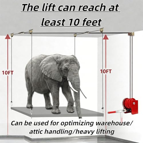 Overhead Garage Lifting Storage Rack, Garage Storage Lift, Garage Ceiling Hoist Organizer for 300 Lb Capacity, Pulley System Supports Ceilings 8-16 Feet High Garage, Easy to Install