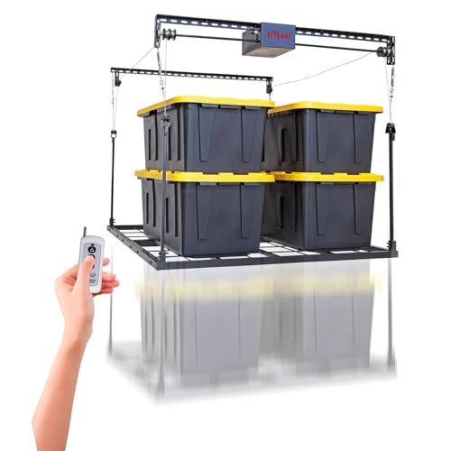 Origami Motorized Garage Ceiling Storage Rack, 52" x 25" Heavy-Duty Overhead Lift System with 250 lbs Capacity for Storing Decorations or Equipment