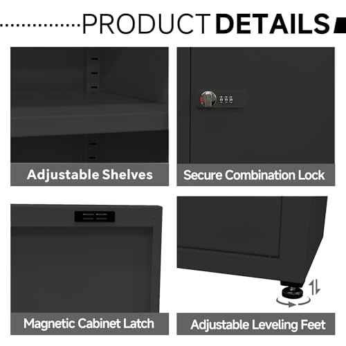 MIOCASA Metal Storage Cabinet with Lock, 3 Adjustable Shelves Single Door Steel Locker for Home, Office & Garage (Black)