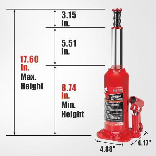 BIG RED 10 Ton (20,000 LBs) Torin Welded Hydraulic Car Bottle Jack for Auto Repair and House Lift, Red, TAM91003B