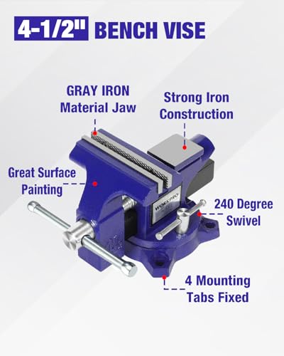WORKPRO Bench Vise, 4-1/2" Vice for Workbench, Utility Combination Pipe Home Vise, Swivel Base Bench for Woodworking