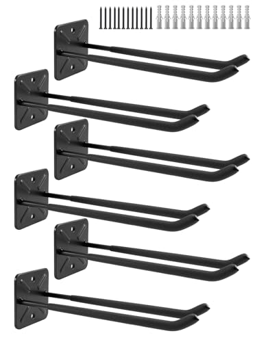 Sinoer Heavy Duty Garage Double Hooks, Ladder Hooks for Garage Wall Mount, 80KG Load Capacity, 32CM Extended Length, Multi-Functional Storage Hooks for Ladders, Bikes, Tools, Garden Equipment-(6 Pack)