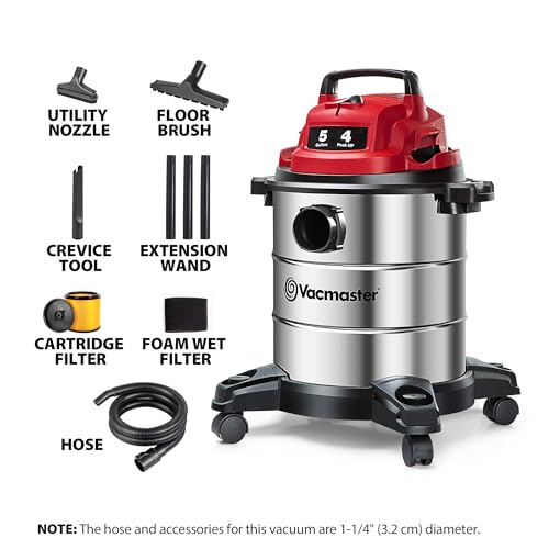 Vacmaster 5-Gallon* 4 Peak HP Stainless Steel Wet/Dry Vacuum – VOC508S 1101