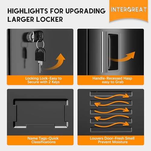 INTERGREAT 6 Door Storage Lockers for Employees, Metal Office Gym Lockers with Lock, Lockable Steel School Locker Organizer with Shelf and Card Slot for Home, Garage, Black