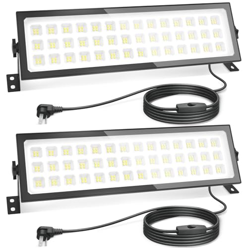AGranTOP 2 Pack Linkable LED Shop Lights, 100W 15000LM 6000K Plug in Garage Light, 9.84ft Cord Built-in Outlet for Garage Workshop Warehouse Utility Room
