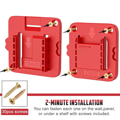 Crivnhar 10 Packs Tool Holder and Battery Mount Holder Compatible for Craftsman 20V, 5 Pack Battery Mounts Rack Fit for 20V Batteries, 5 Pack Drill Tool Hangers Storage Organizer(w/30 Screws)
