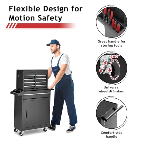 AirWire Tool Chest,5-Drawer Rolling Tool Storage Cabinet with Enhanced Packaging, Detachable Top Tool Box, Metal Tool Cart for Garage Workshop,Black, ATC001BK