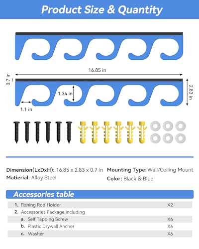 WellMall Fishing Rod Pole Holders - 5 Fishing Rod Pole Holder Storage for Wall & Garage Ceiling Mount, Great Fishing Rod Rack Fits Most Fishing Rods