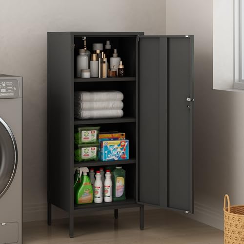 Steehoom Metal Locker Cabinet Lockable Storage Cabinet Black 4 Tier Employee Lockers for Home, School, Office, Garage, Bathroom H49.21'' (Black)